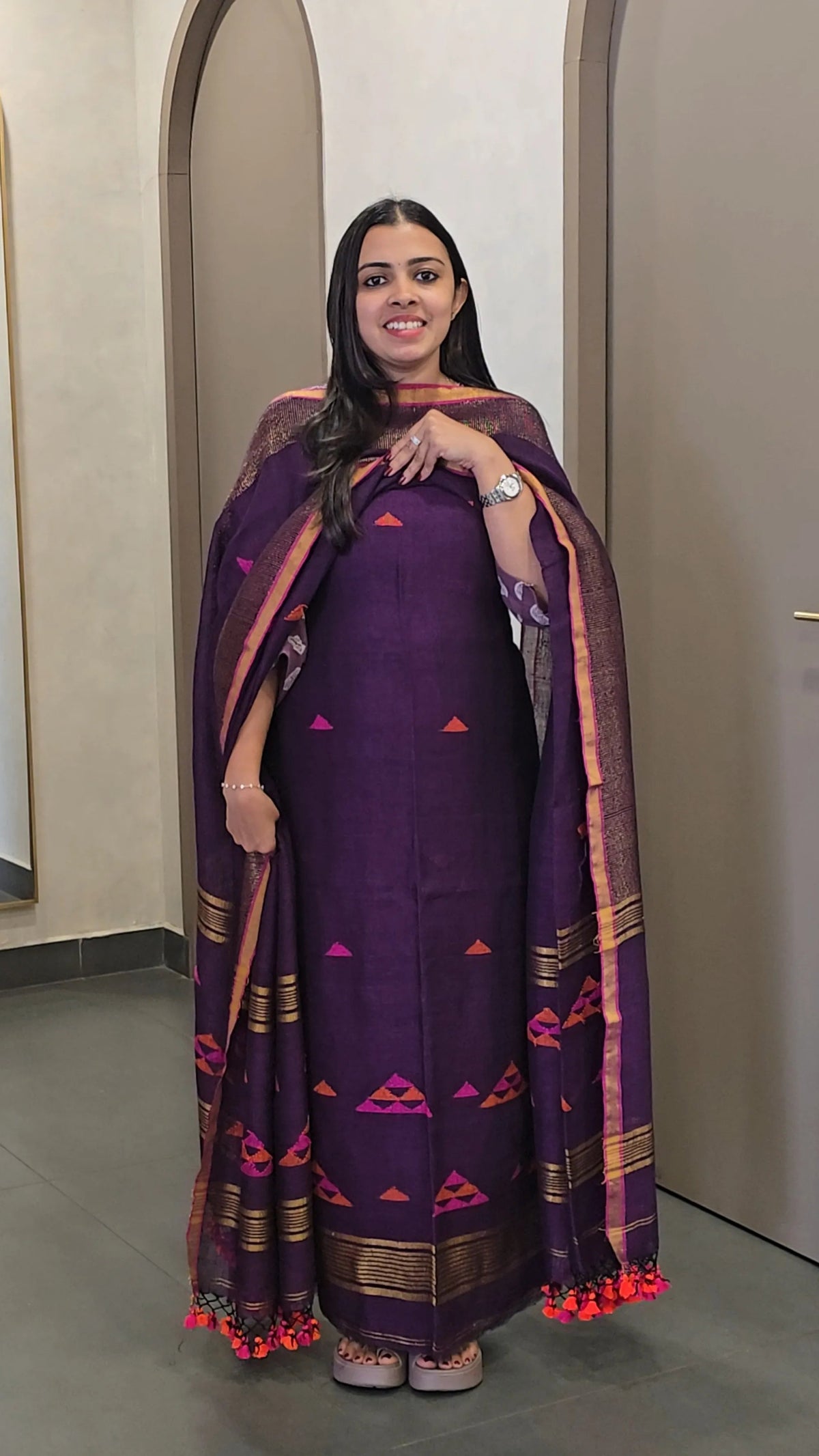 Pure Handloom Linen Salwarsuit - SC 10834