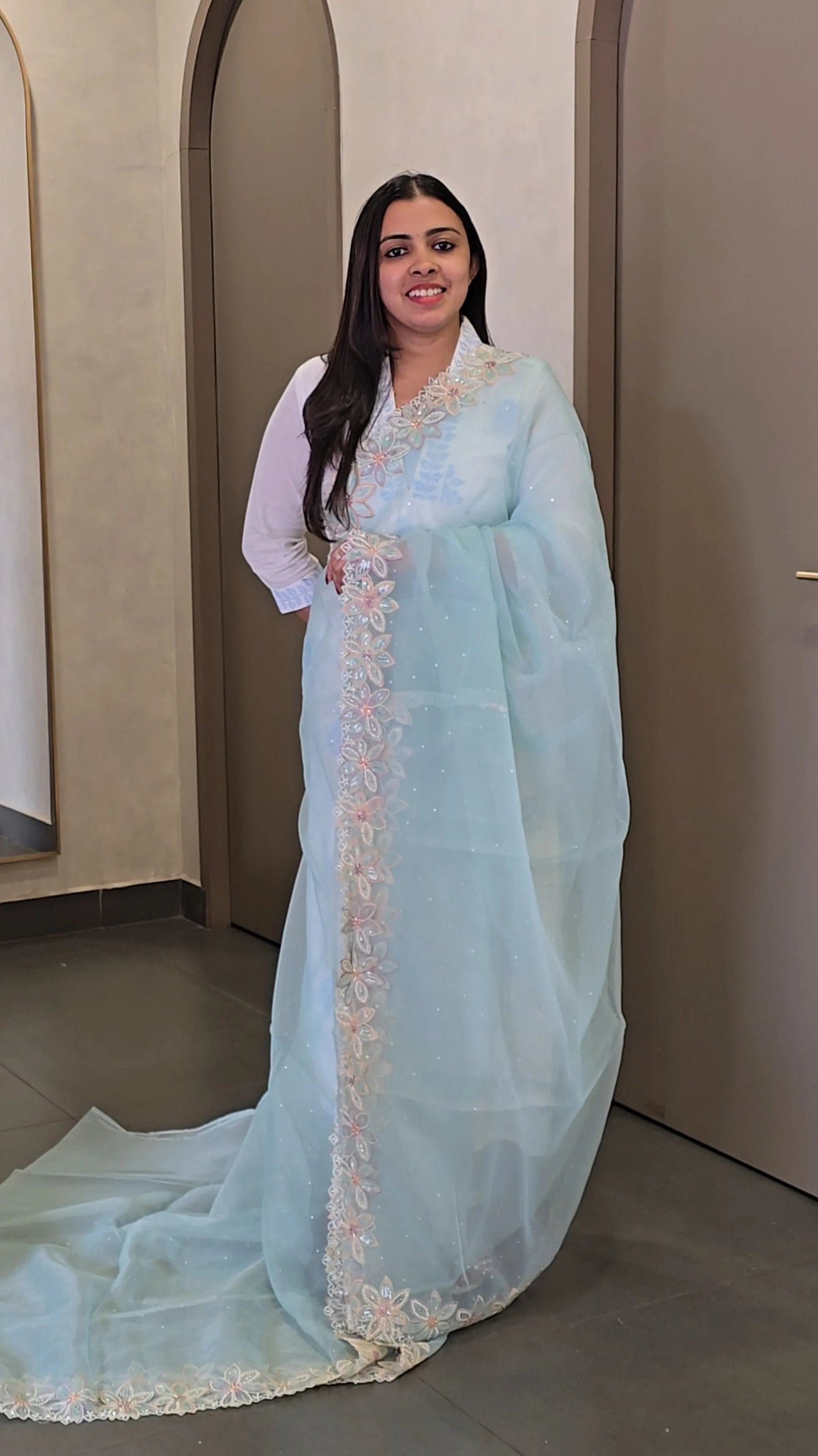 Nylon Organza Saree with Blouse - SC 10203