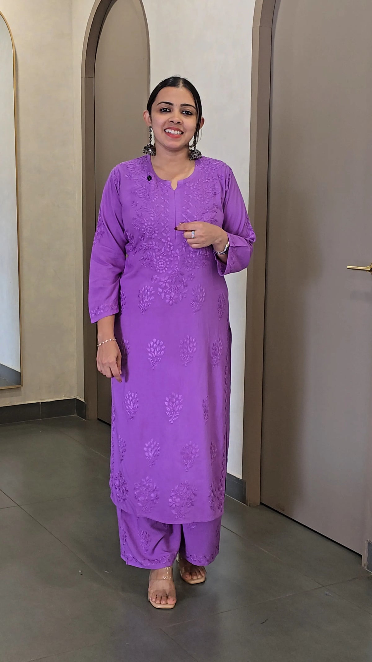 Cotton Rayon Chikankari Co-Ord Set - SC 10796