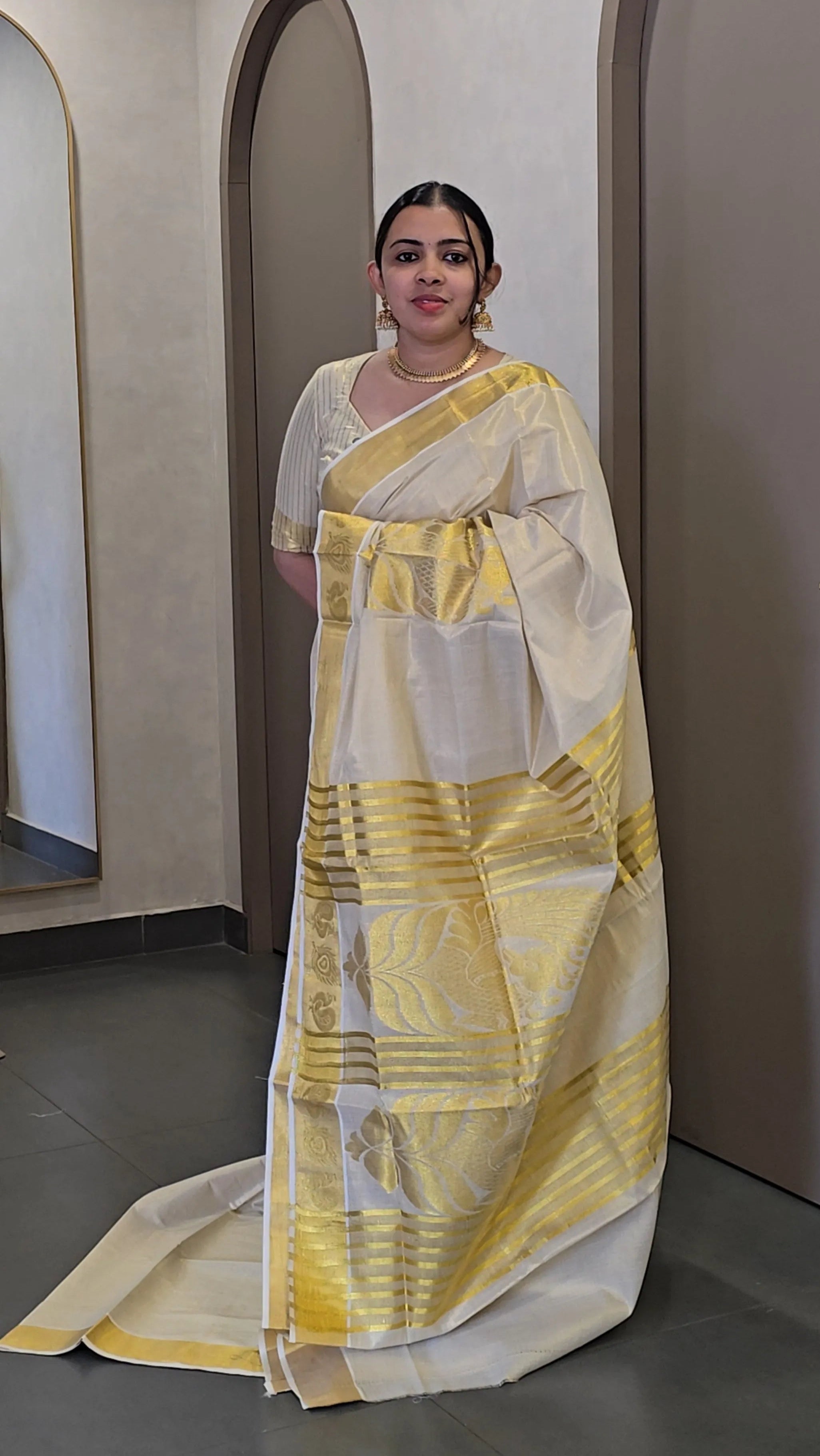 Tissue Kerala Cream Onam Saree - SC 10448