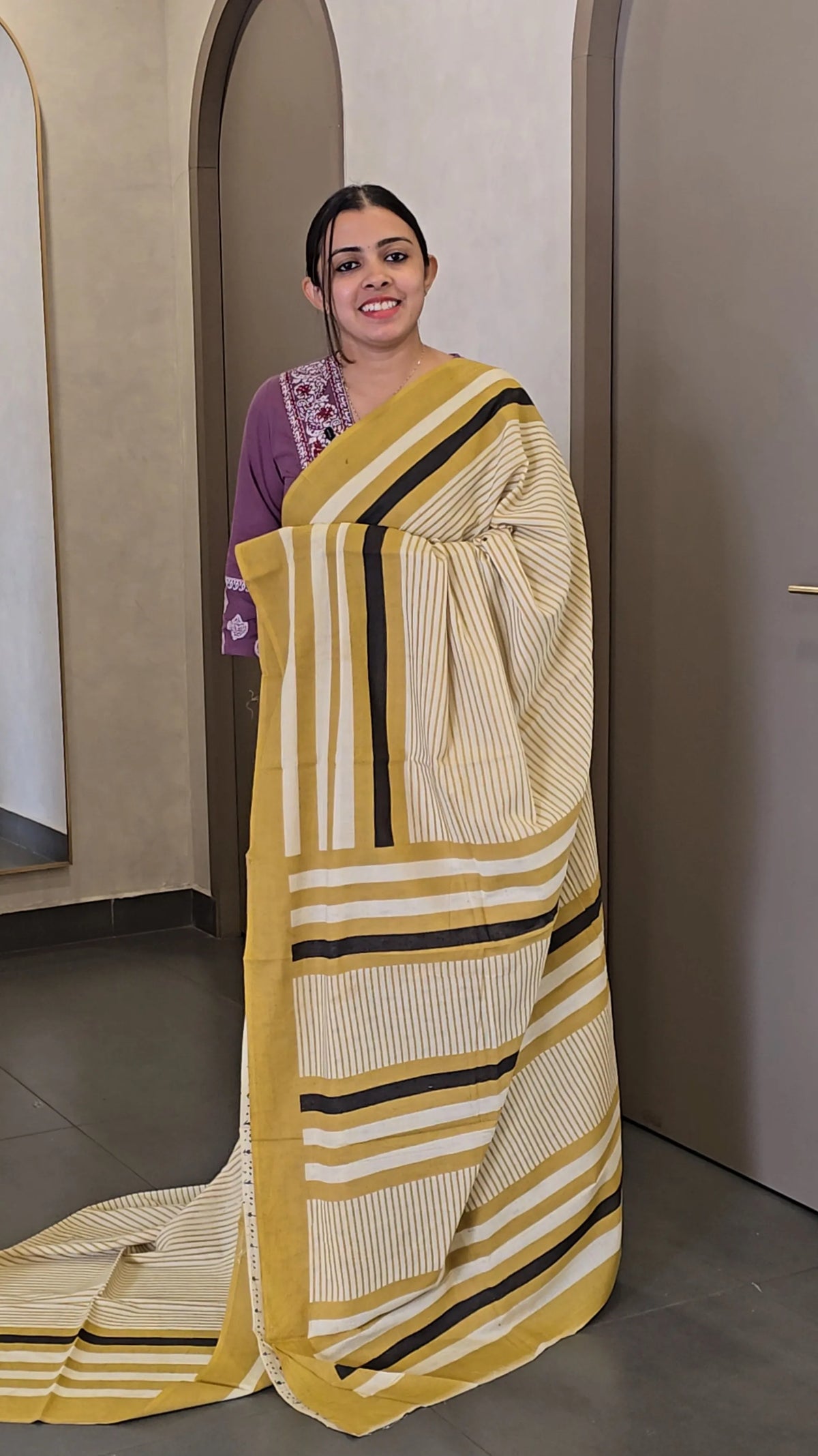 Hand Block Printed Cotton Saree - SC 10125