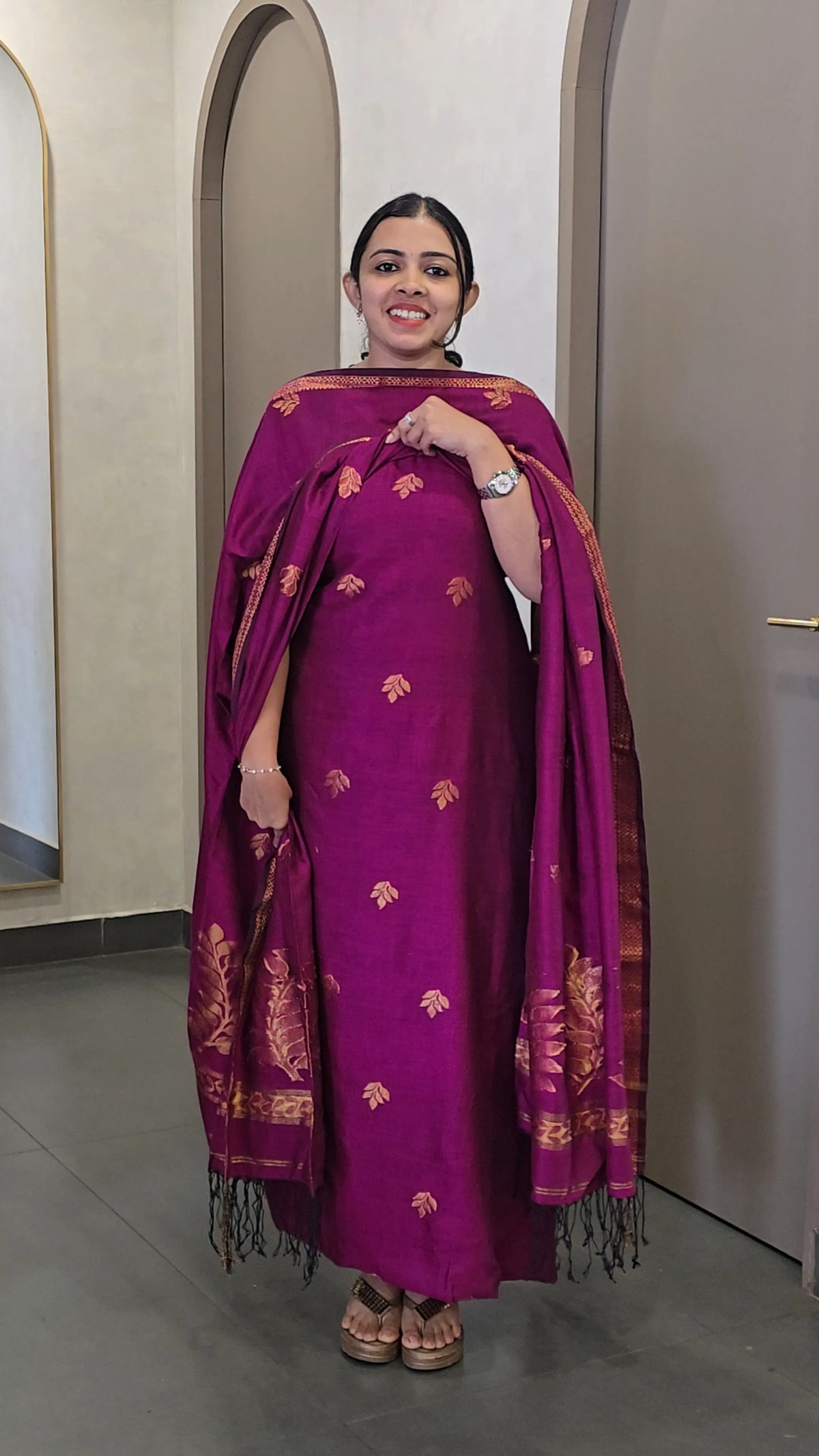 Linen Salwarsuit with Jamdani Weaving - SC 10798