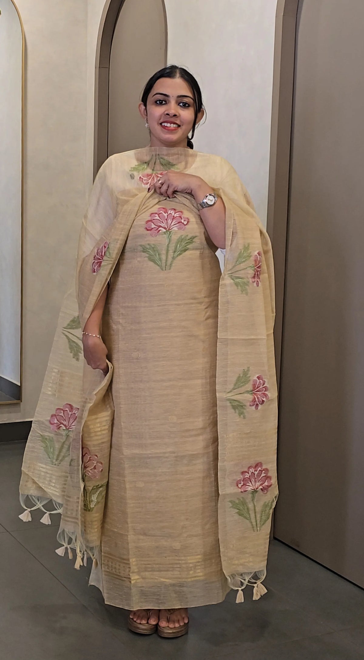Chanderi with Jamdani Weaving - SC 10775