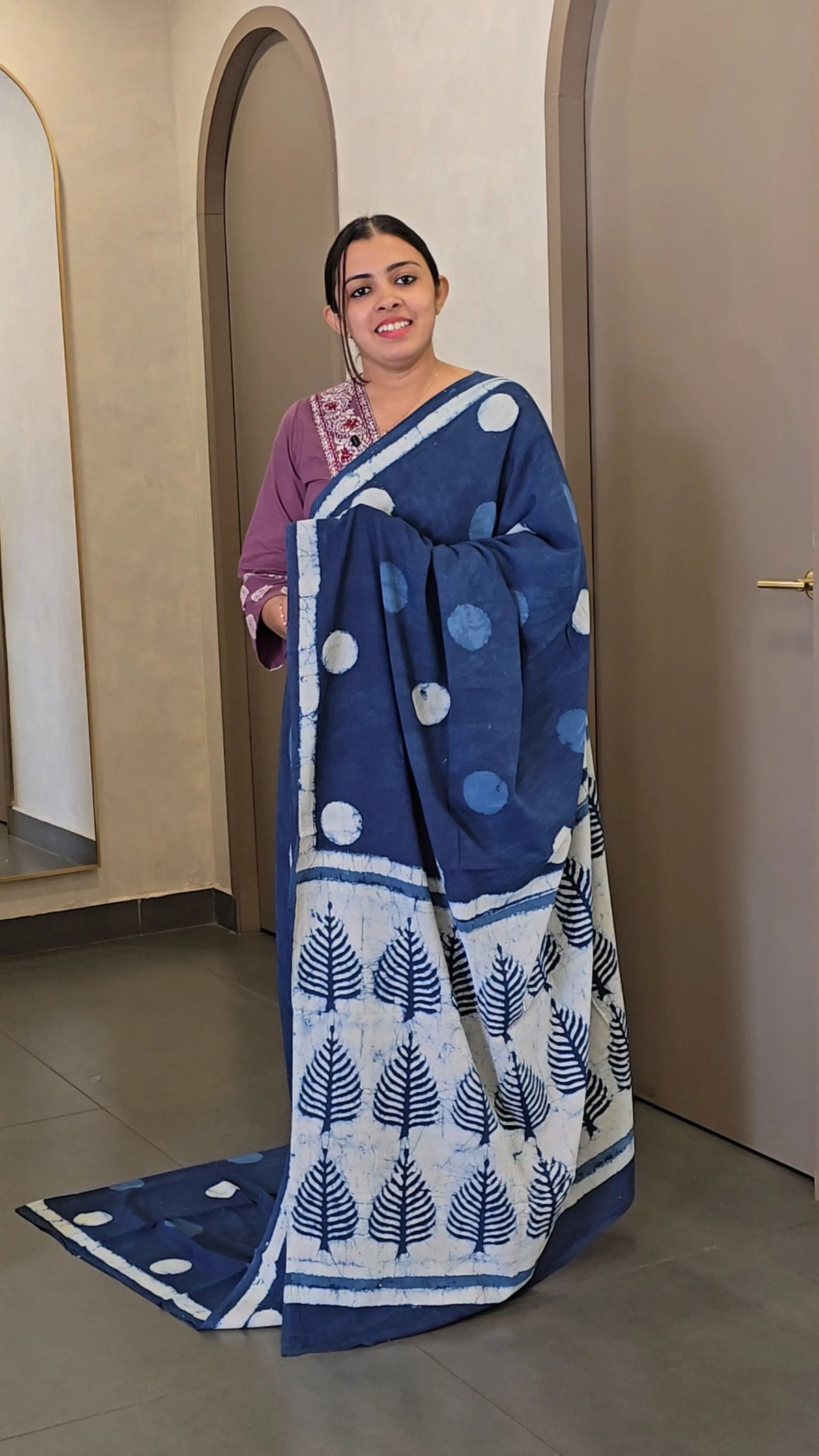 Hand Block Printed Cotton Saree - SC 10125