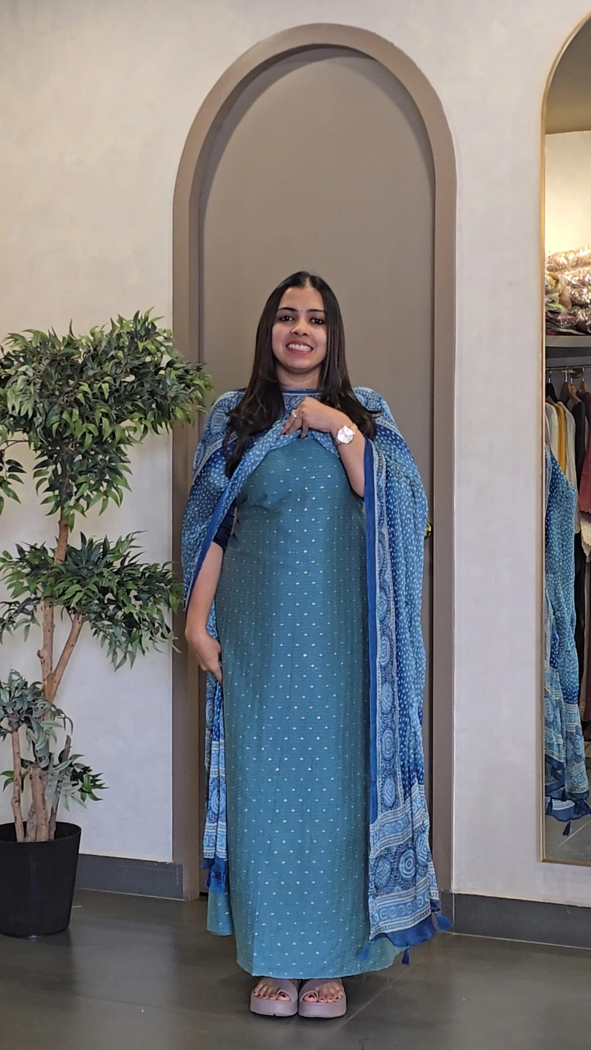 Chanderi Salwarsuit with Crushed Dupatta - SC 10937