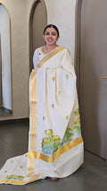Premium Kerala Cream Onam Saree - SC 10614
