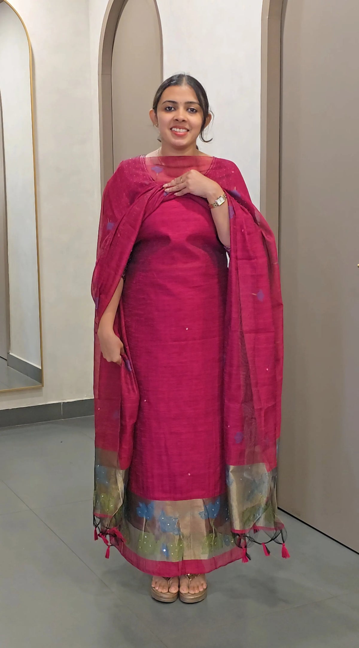 Dupion Silk with Jamdhani Weaving  - SC 10717