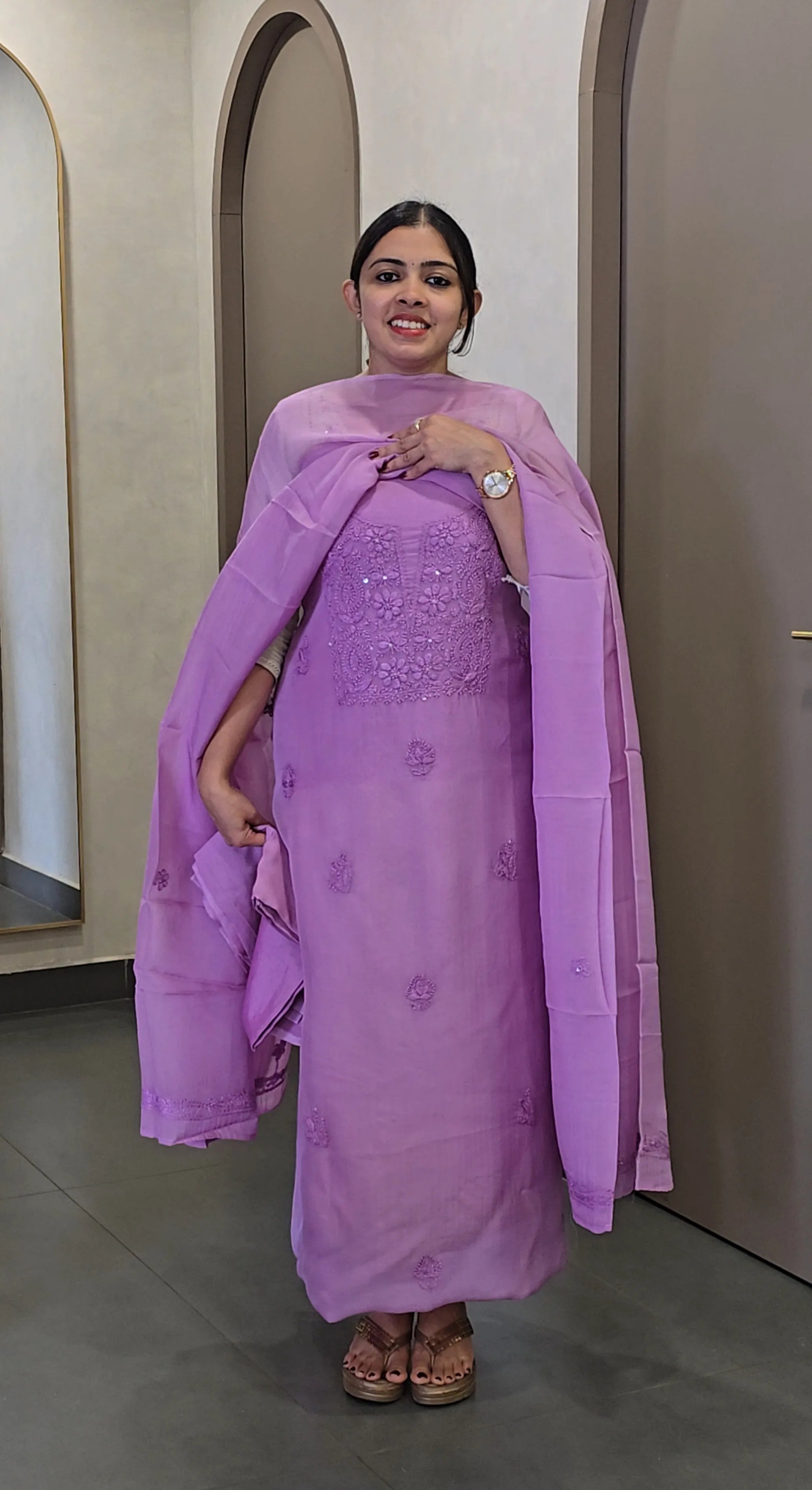 Pure Viscose Organza Chikankari Salwar Suit - SC 10469
