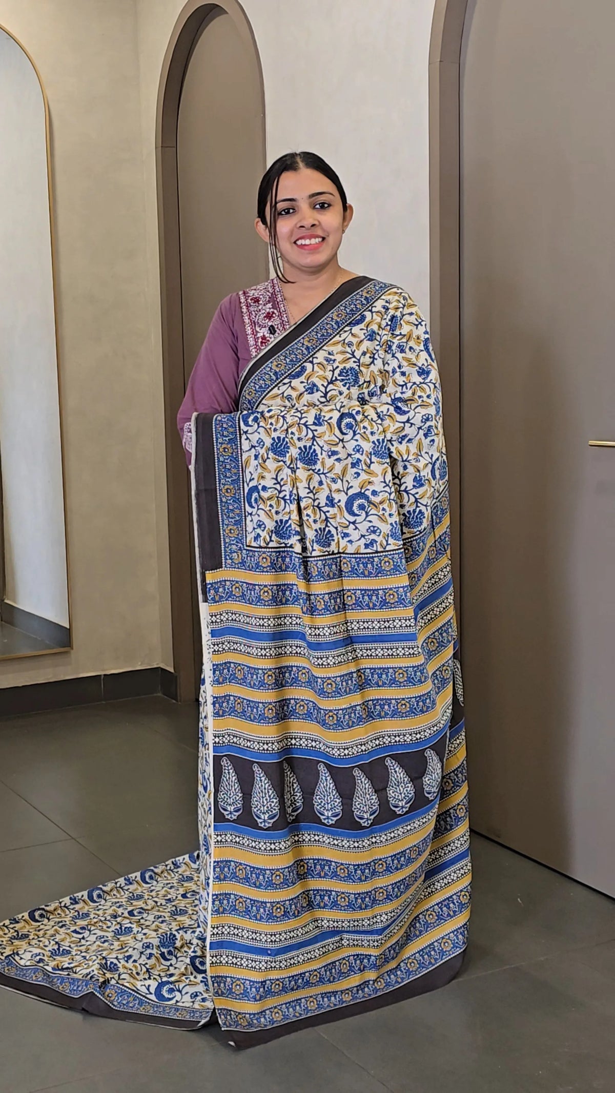Hand Block Printed Cotton Saree - SC 10125