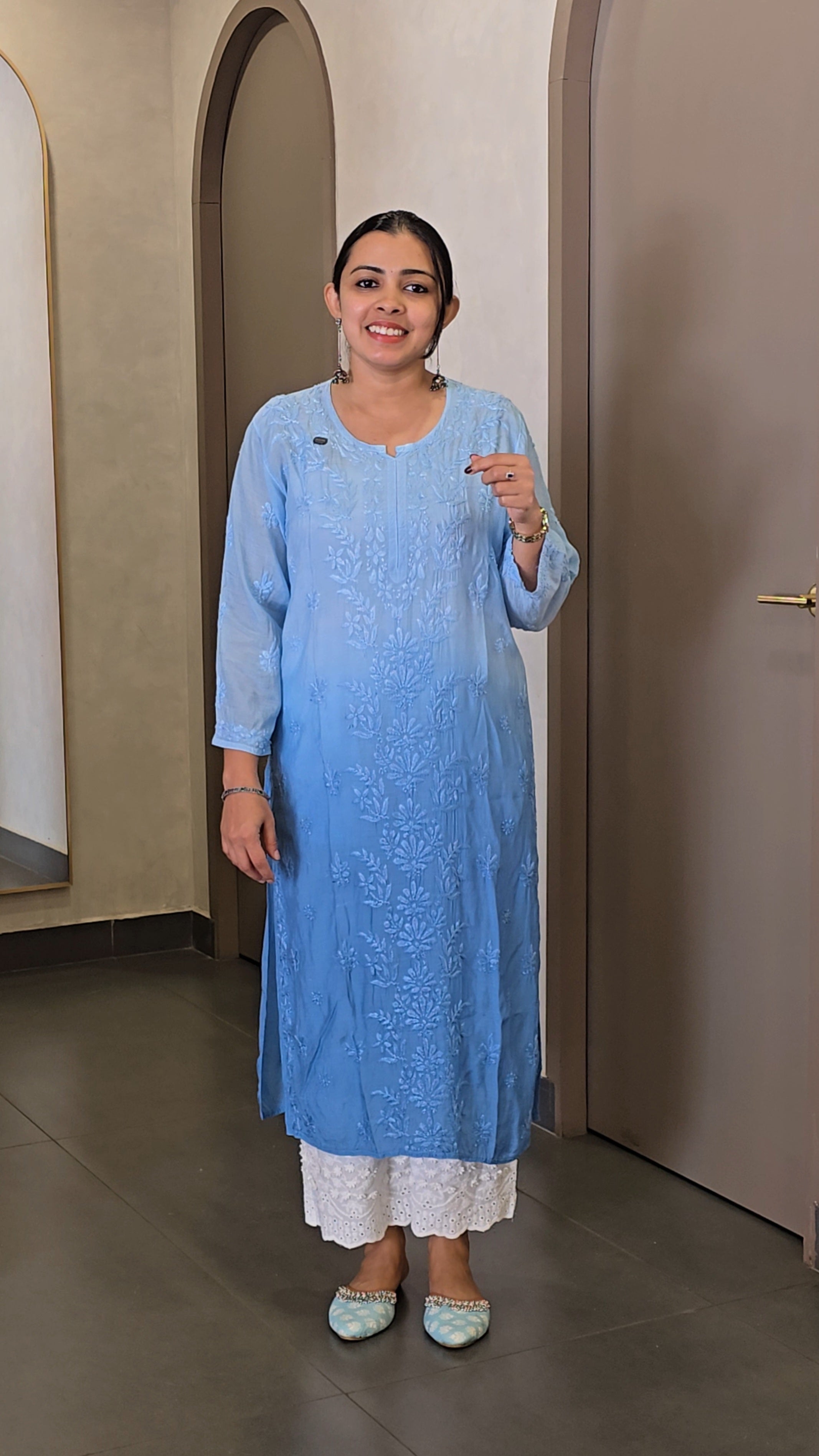 Pure Viscose Rayon Chikankari Kurth - SC 10148