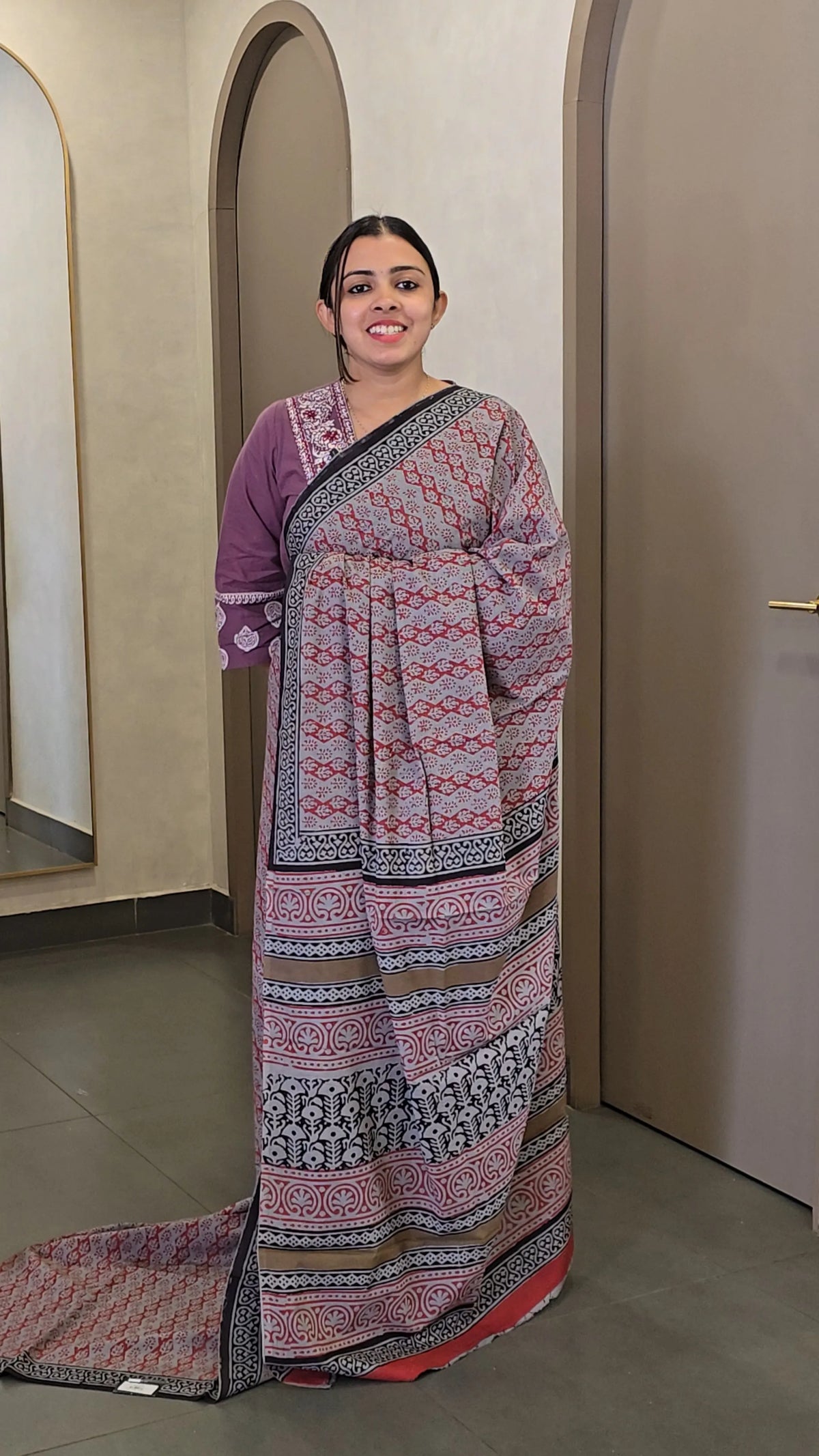 Hand Block Printed Cotton Saree - SC 10125