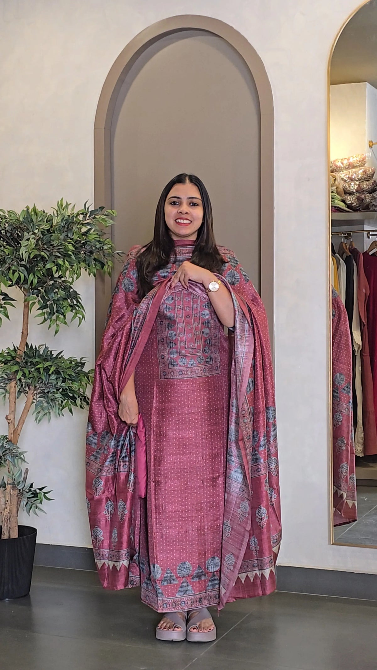 Semi Tussar Silk Salwarsuit - SC 10941