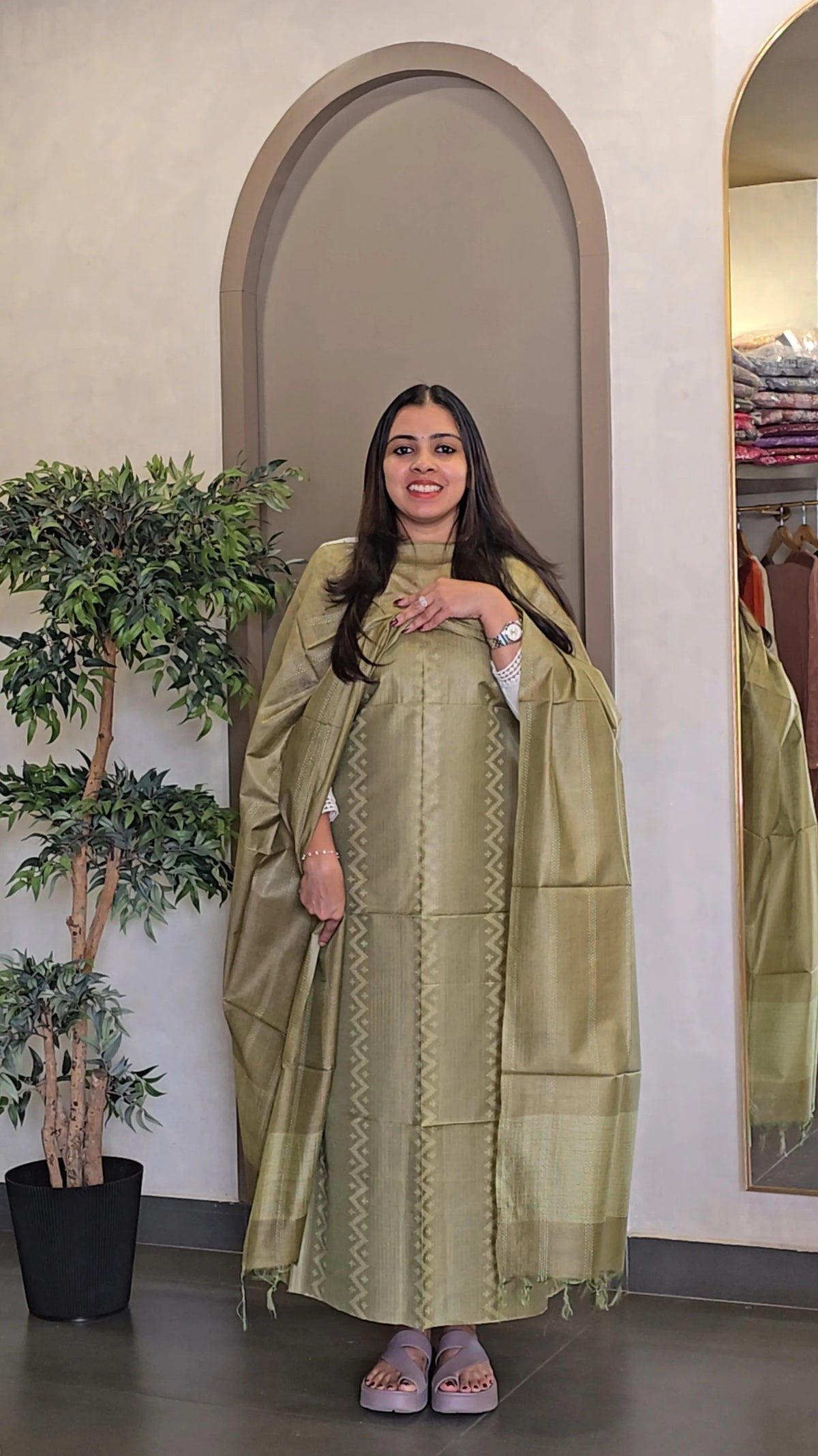 Semi Tussar Silk Salwarsuit - SC 10845