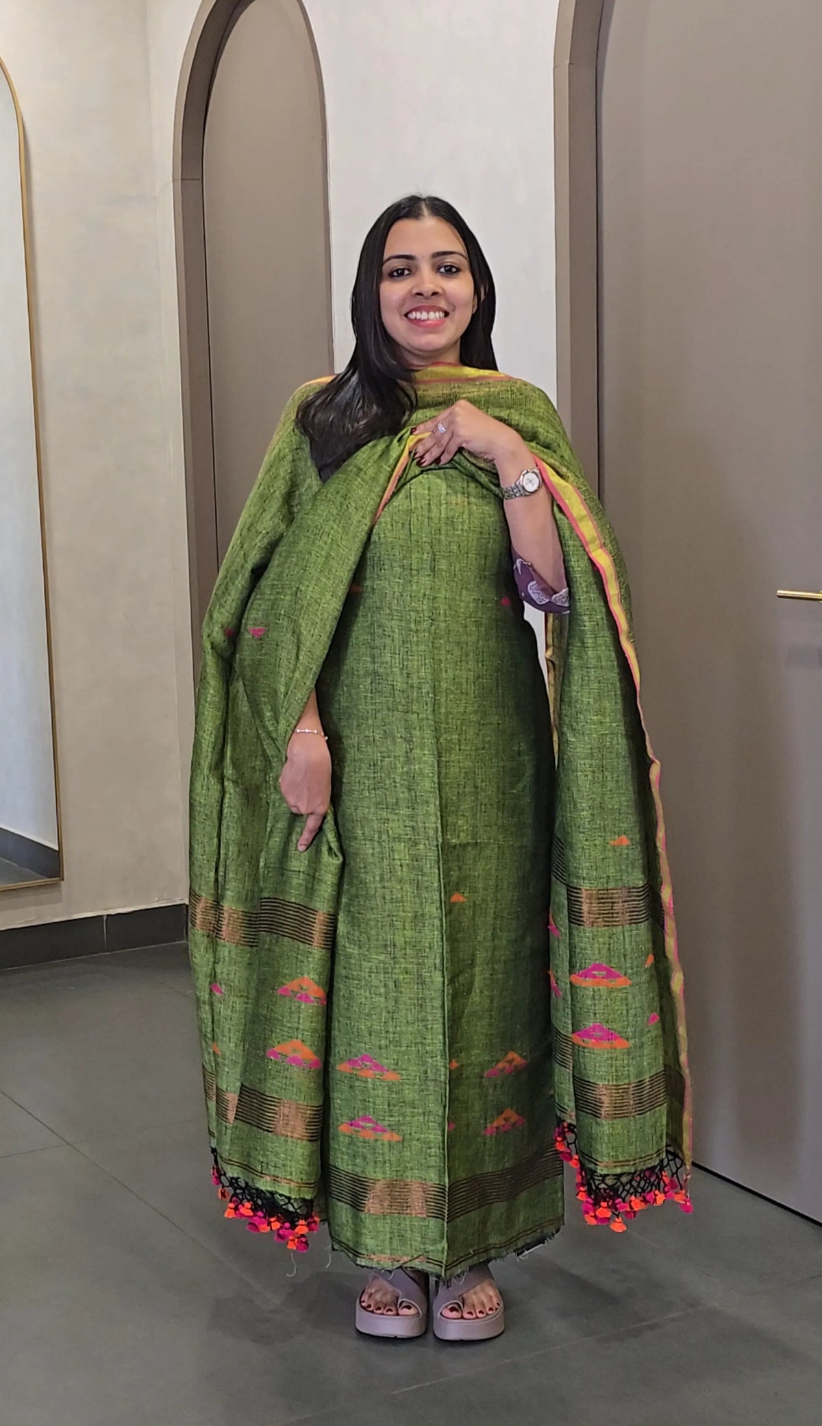 Pure Handloom Linen Salwarsuit - SC 10834