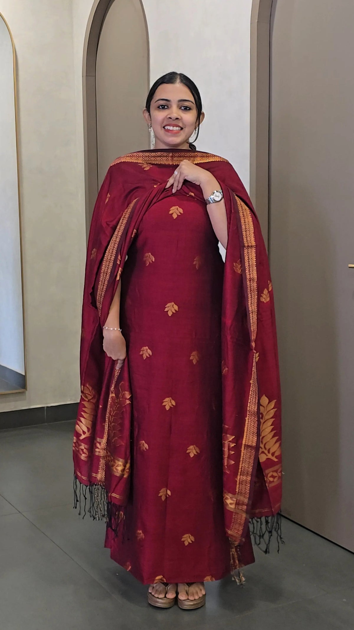 Linen Salwarsuit with Jamdani Weaving - SC 10798