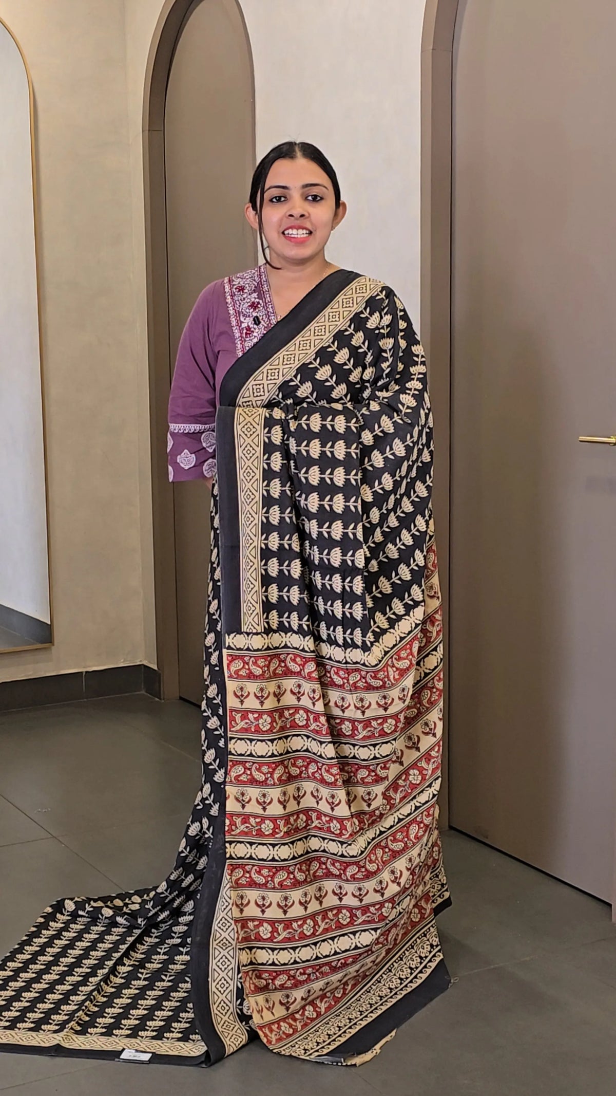 Hand Block Printed Cotton Saree - SC 10125