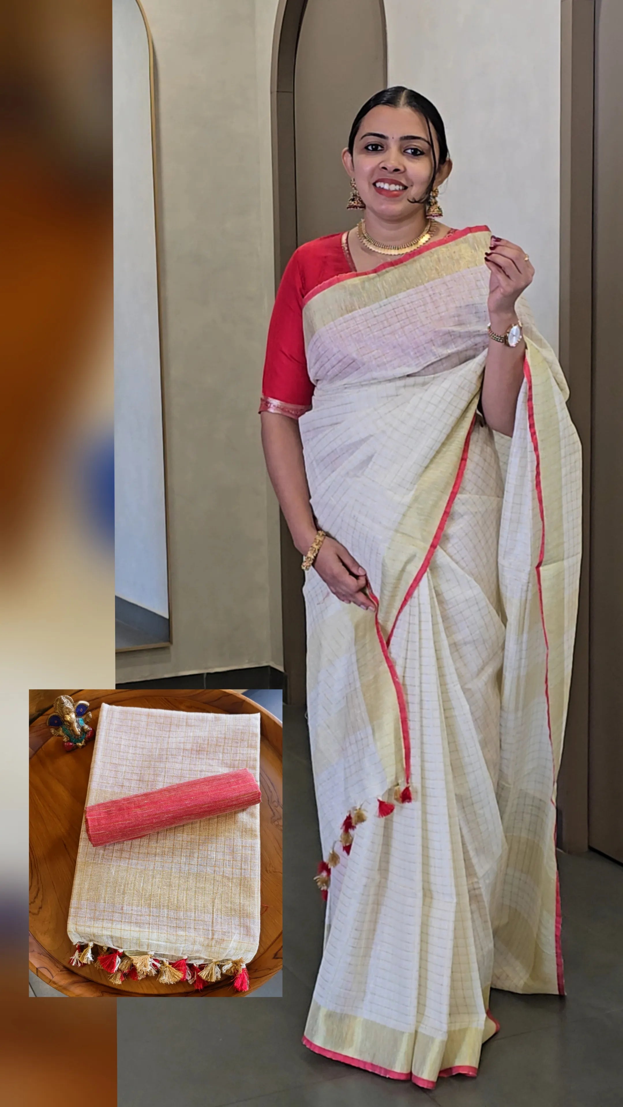 Pure Linen Onam Saree - SC 9072